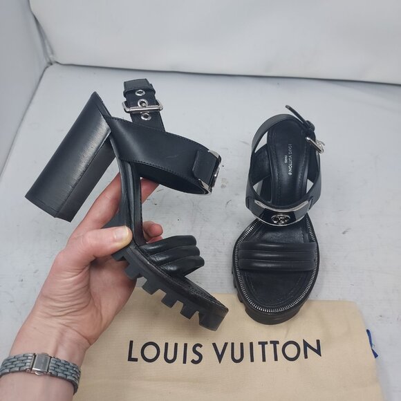 Louis Vuitton Shoes - LOUIS VUITTON Black LV Star Trail Heel Sandal